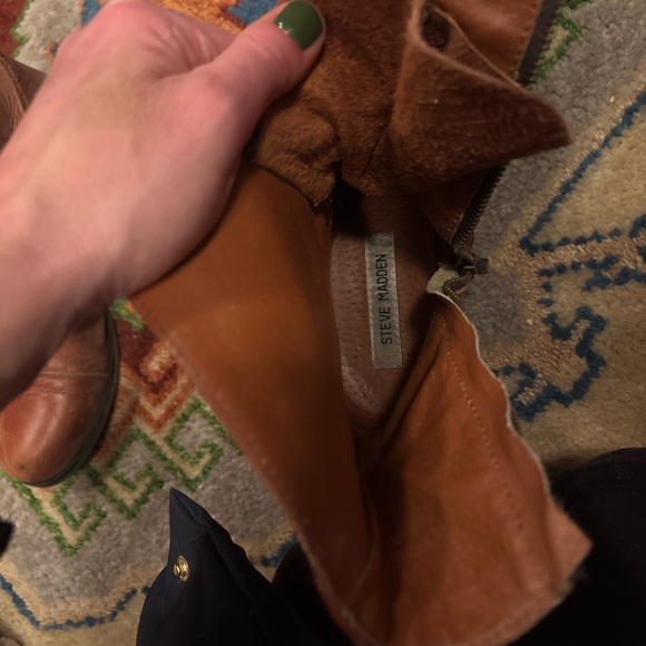 Steve Madden Brown Leather Lace-Up Combat Boots Side Zip Size 7.5 - Picture 4 of 5